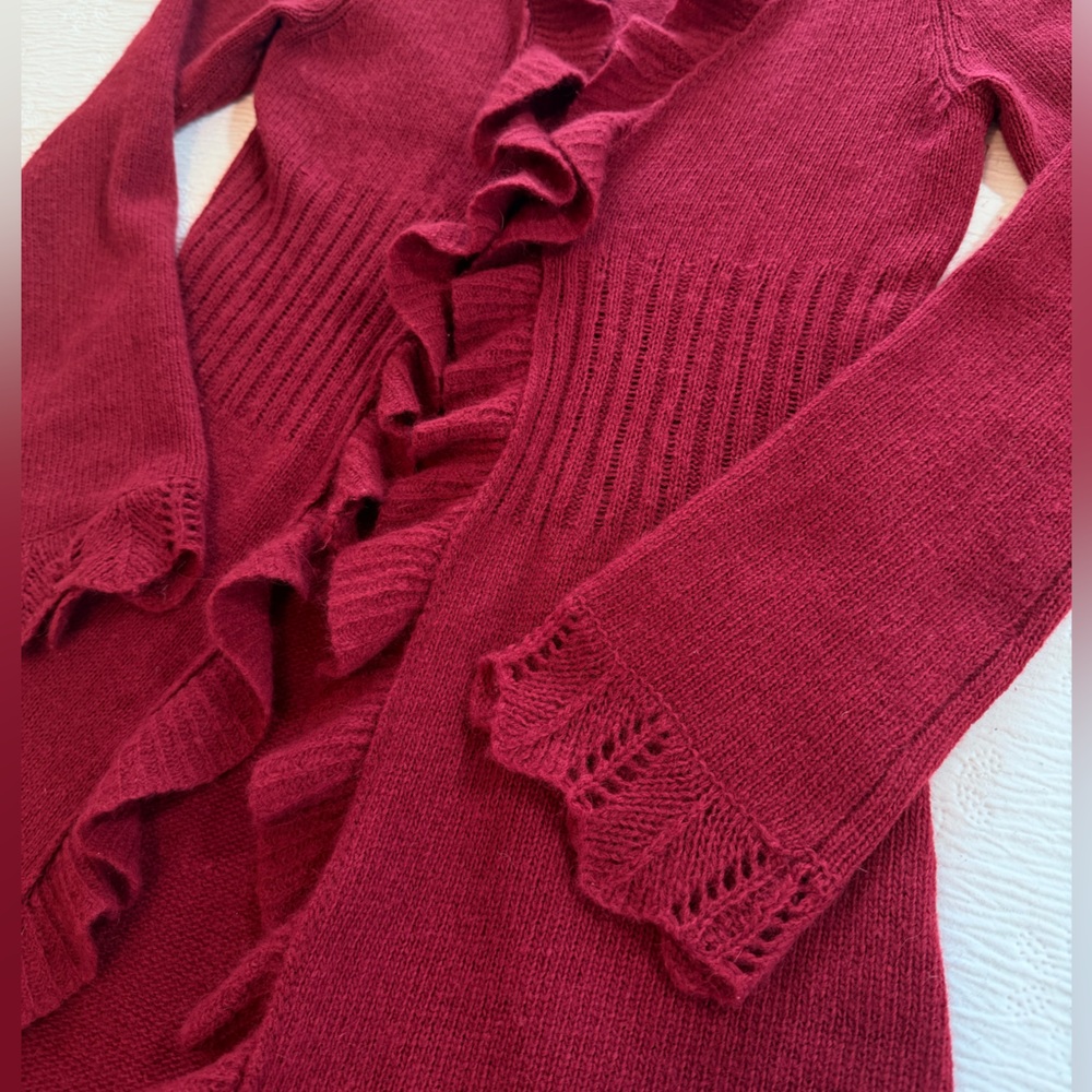 Sparrow Anthropologie Cardigan Sweater burgundy size S long duster - Picture 7 of 10